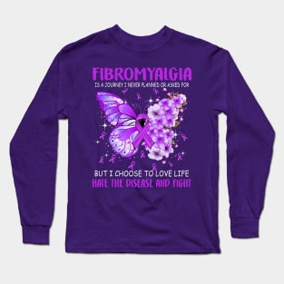 A Journey I Never Planned, Fibromyalgia Awareness, Purple Ribbon Butterfly Long Sleeve T-Shirt